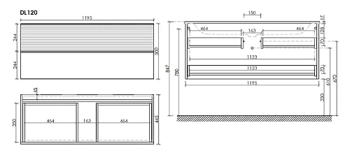 Тумба под раковину Sancos Delta DL120W 1195х445х500 дуб светлый/белый, подвесная Тумба под раковину Sancos Delta DL120W 1195х445х500 дуб светлый/белый, подвесная