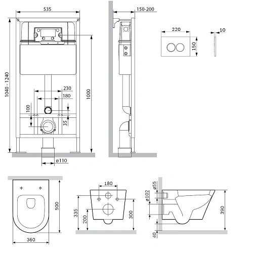 Комплект унитаза AM.PM Sense IS70101.741701 с инсталляцией, сиденьем микролифт и клавишей смыва Комплект унитаза AM.PM Sense IS70101.741701 с инсталляцией, сиденьем микролифт и клавишей смыва