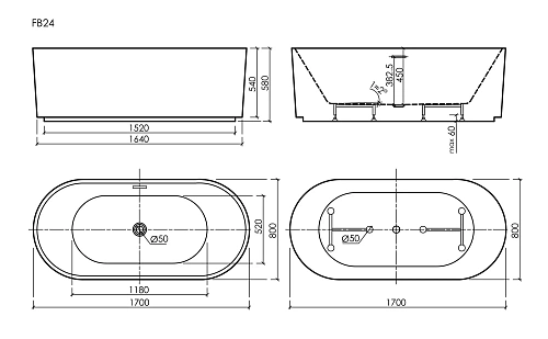 Акриловая ванна SANCOS Vivia FB24 1700x800x580, отдельностоящая, с каркасом, со сливом-переливом, донным клапаном"сlick-сlack", белый Акриловая ванна SANCOS Vivia FB24 1700x800x580, отдельностоящая, с каркасом, со сливом-переливом, донным клапаном"сlick-сlack", белый