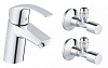 Картинка анонса товара «смеситель для раковины grohe eurosmart new с угловыми вентилями (2 шт.) и донным клапаном, хром (235 23588000»