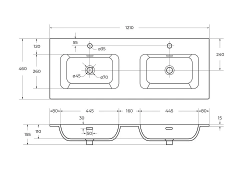 Раковина CEZARES CZR-8073-120-2 с двумя чашами белый 1210x460 керамика Раковина CEZARES CZR-8073-120-2 с двумя чашами белый 1210x460 керамика