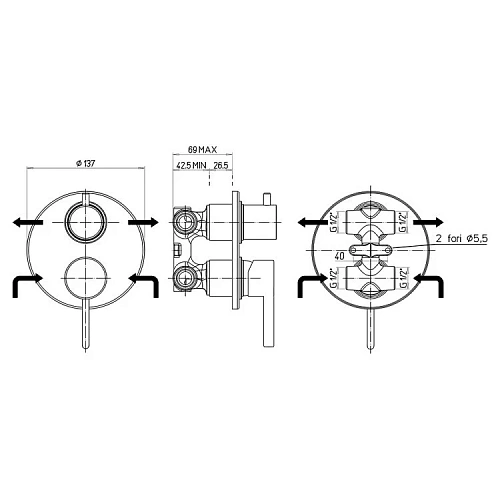 Смеситель для ванны Paini Brera 74PJ6911 встраиваемый, матовое золото PVD Смеситель для ванны Paini Brera 74PJ6911 встраиваемый, матовое золото PVD