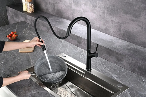 Смеситель для кухни AQUAme Cucina AQM9905MB с выдвижным изливом, с подключением к фильтру с питьевой водой, черный матовый Смеситель для кухни AQUAme Cucina AQM9905MB с выдвижным изливом, с подключением к фильтру с питьевой водой, черный матовый