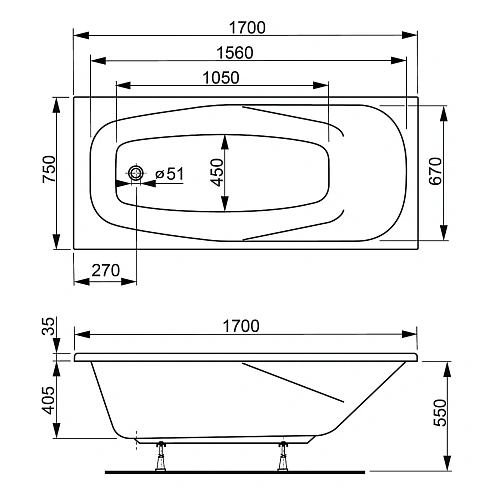 Акриловая ванна VAGNERPLAST ARONIA 170x75 VPBA170ARN2X-04 Акриловая ванна VAGNERPLAST ARONIA 170x75 VPBA170ARN2X-04