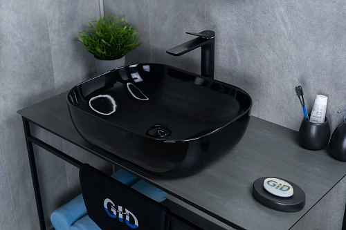 Раковина Gid BL1302 53347 накладная черная глянцевая 50x40x14 Раковина Gid BL1302 53347 накладная черная глянцевая 50x40x14