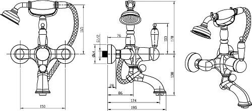 Смеситель для ванны Boheme PROVANSE Ripresa 363 Смеситель для ванны Boheme PROVANSE Ripresa 363