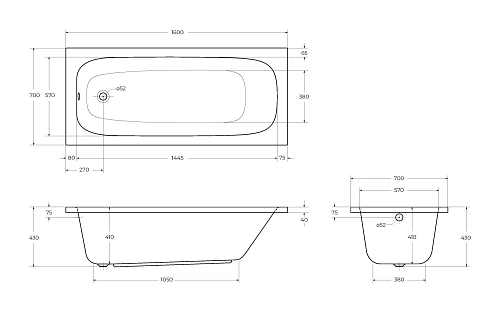 Акриловая ванна CEZARES ECO-160-70-41-W37 1600x700 белый Акриловая ванна CEZARES ECO-160-70-41-W37 1600x700 белый