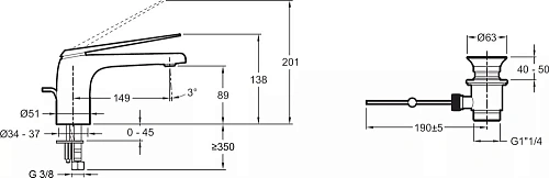 Смеситель для раковины Jacob Delafon Avid E97345-BN с донным клапаном Смеситель для раковины Jacob Delafon Avid E97345-BN с донным клапаном