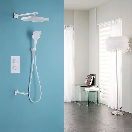 Душевая система ABBER Weiss Insel AF8050W скрытого монтажа с изливом, термостат, белый Душевая система ABBER Weiss Insel AF8050W скрытого монтажа с изливом, термостат, белый