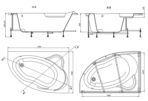 Акриловая ванна Roca Luna 170x115 асимметричная правая белая 248641000 Акриловая ванна Roca Luna 170x115 асимметричная правая белая 248641000