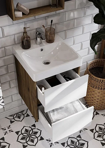 Тумба под раковину Aquaton Сканди 45 белая, дуб рустикальный 1A251601SDZ90 Тумба под раковину Aquaton Сканди 45 белая, дуб рустикальный 1A251601SDZ90