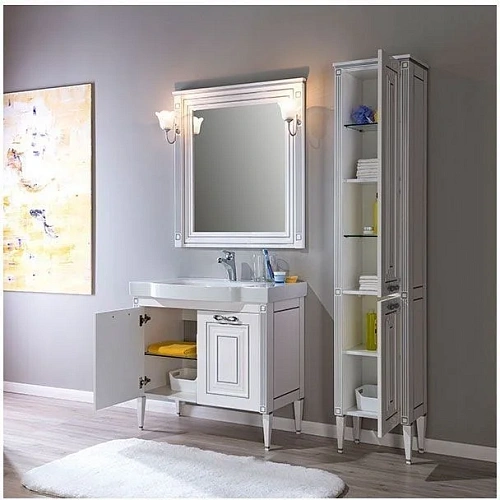 Тумба с раковиной Aquanet Паола 90 белый/серебро (керамика) 00186121+00185340 Тумба с раковиной Aquanet Паола 90 белый/серебро (керамика) 00186121+00185340