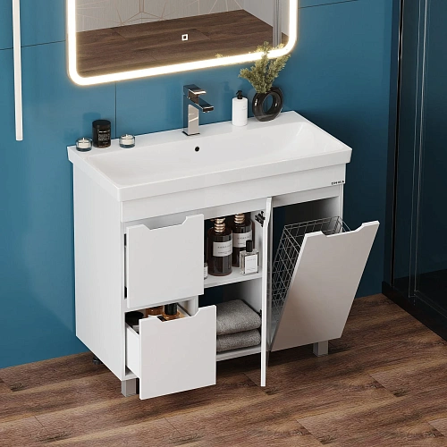 Тумба под раковину Onika Айленд 90 см 109030 напольная, белая, с корзиной (для Адриана 90) Тумба под раковину Onika Айленд 90 см 109030 напольная, белая, с корзиной (для Адриана 90)