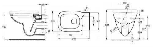 Унитаз подвесной Roca Debba 540, Rimless 34699L00Y Унитаз подвесной Roca Debba 540, Rimless 34699L00Y