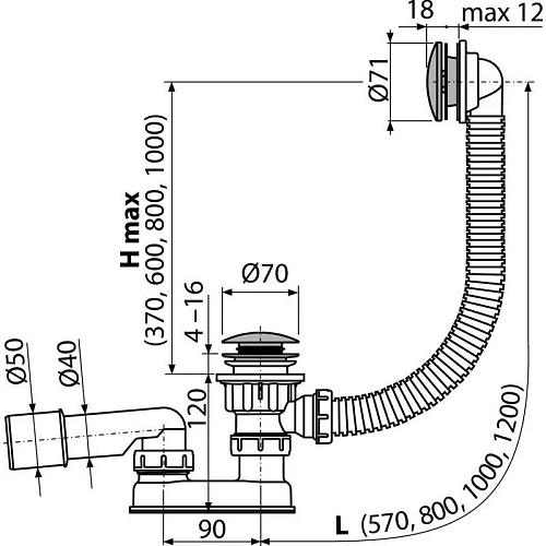 Слив-перелив Alcaplast A504CKM-120 click/clack металл Слив-перелив Alcaplast A504CKM-120 click/clack металл