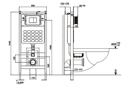Комплект унитаза ABBER Bequem AC1100T белый с инсталляцией AC0105 и кнопкой AC0121NG никель AC1100T-AC0105-AC0121NG