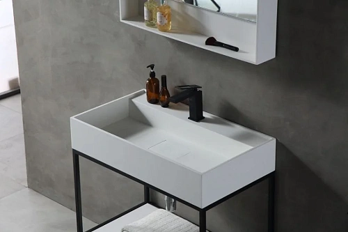 Консоль с раковиной ABBER Stein AS2630 напольная, белая матовая Консоль с раковиной ABBER Stein AS2630 напольная, белая матовая