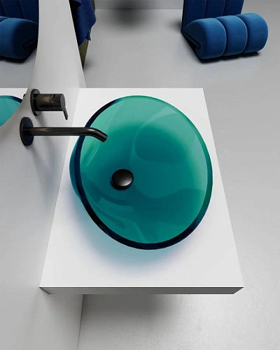 Раковина ABBER Kristall AT2812Aquamarin прозрачная, накладная, бирюзовая Раковина ABBER Kristall AT2812Aquamarin прозрачная, накладная, бирюзовая