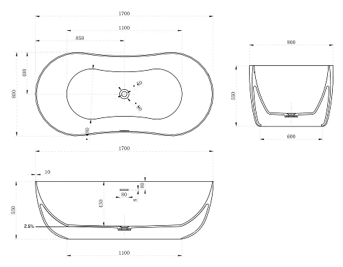Ванна отдельностоящая ABBER AS9604 170x80 универсальная, белая матовая, искусственный камень Ванна отдельностоящая ABBER AS9604 170x80 универсальная, белая матовая, искусственный камень