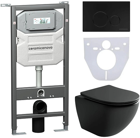 Комплект унитаза Ceramica Nova Сет 4 в 1 инсталляция с кнопкой и шумоизоляцией CN4002MB_1001B_1000