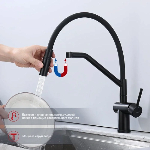 Смеситель для кухни Raglo R86.41.06 с гибким изливом, черный Смеситель для кухни Raglo R86.41.06 с гибким изливом, черный