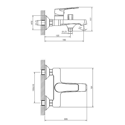 Смеситель для ванны DECOROOM DR23036 с коротким изливом Смеситель для ванны DECOROOM DR23036 с коротким изливом