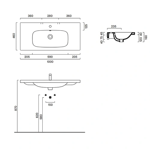 Раковина Catalano Alvea 0621010001 100x46 подвесная/мебельная, белый глянцевый Раковина Catalano Alvea 0621010001 100x46 подвесная/мебельная, белый глянцевый