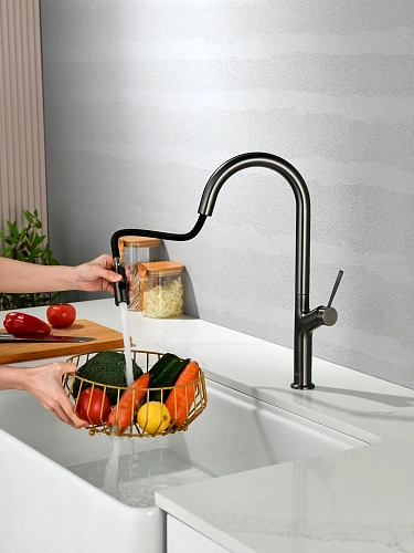 Смеситель для кухни AQUAme Cucina AQM9905GM с выдвижным изливом, с подключением к фильтру с питьевой водой, металл Смеситель для кухни AQUAme Cucina AQM9905GM с выдвижным изливом, с подключением к фильтру с питьевой водой, металл