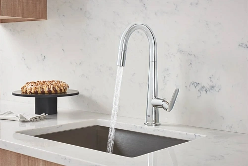 Смеситель для кухни GROHE Veletto, C-образный высокий выдвижной излив, хром (30419000) Смеситель для кухни GROHE Veletto, C-образный высокий выдвижной излив, хром (30419000)