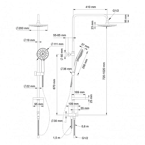 Душевая система Swedbe Calypso 5063 Душевая система Swedbe Calypso 5063