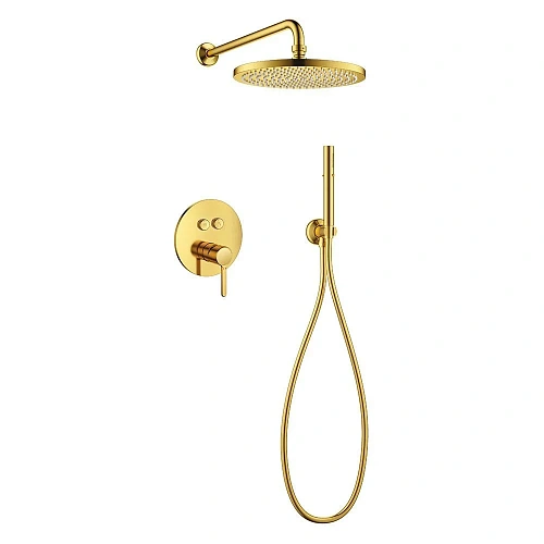 Душевая система CEZARES ECO-DSET-BORO встраиваемая, верхний душ диаметр 25 см, ручной душ со шлангом, штуцером и держателем, брашированное золото Душевая система CEZARES ECO-DSET-BORO встраиваемая, верхний душ диаметр 25 см, ручной душ со шлангом, штуцером и держателем, брашированное золото