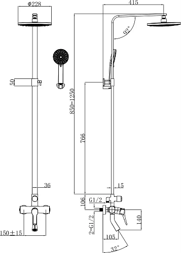 Душевая система STWORKI HDB265LY 586144 Душевая система STWORKI HDB265LY 586144