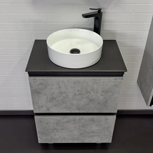 Тумба с раковиной Comforty Эдинбург-60Н 00-00004767 бетон светлый с черной столешницей и раковиной Comforty 9111 Тумба с раковиной Comforty Эдинбург-60Н 00-00004767 бетон светлый с черной столешницей и раковиной Comforty 9111