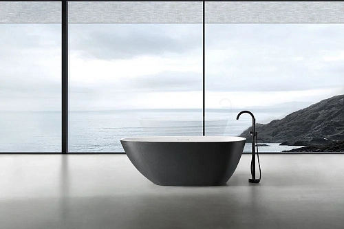 Ванна отдельностоящая ABBER AM9911BW 170x75 универсальная, черно-белая матовая, искусственный камень Ванна отдельностоящая ABBER AM9911BW 170x75 универсальная, черно-белая матовая, искусственный камень