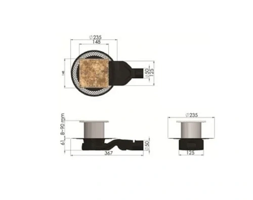 Душевой трап BERGES PLATZ Keramik 150х150 под плитку, без обрамления, S-сифон D50 H60 боковой 093162 Душевой трап BERGES PLATZ Keramik 150х150 под плитку, без обрамления, S-сифон D50 H60 боковой 093162