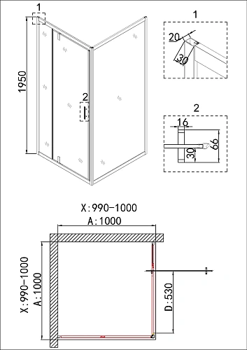 Душевой уголок Niagara Nova NG-43-10AG-A100G (100x100x195) квадратная, дверь распашная Душевой уголок Niagara Nova NG-43-10AG-A100G (100x100x195) квадратная, дверь распашная