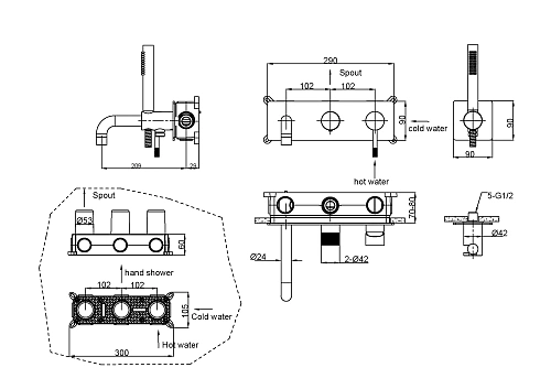 Смеситель для ванны Boheme Uno Shine Gun Metal 464-3-SGM встраиваемый Смеситель для ванны Boheme Uno Shine Gun Metal 464-3-SGM встраиваемый