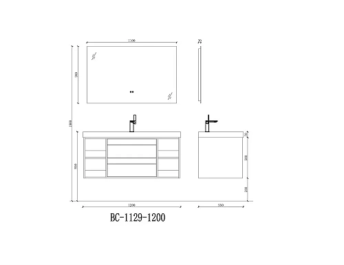 Тумба с раковиной Orans BC-1129-1200 столешница RB003, раковина, цвет: PU032 (1200x550x550) 11291200 Тумба с раковиной Orans BC-1129-1200 столешница RB003, раковина, цвет: PU032 (1200x550x550) 11291200
