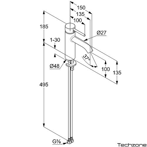 Смеситель для раковины Kludi BOZZ 381983976 черный матовый Смеситель для раковины Kludi BOZZ 381983976 черный матовый