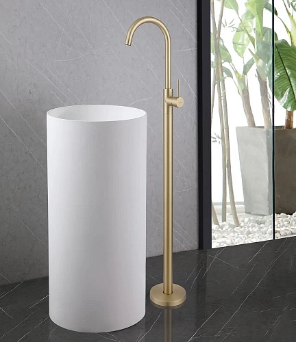 Смеситель для раковины ABBER Wasser Kreis AF8141G золото матовое Смеситель для раковины ABBER Wasser Kreis AF8141G золото матовое