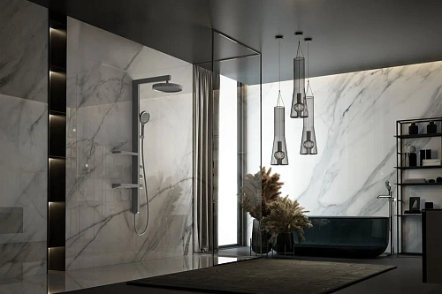 Душевая система Vincea Inspire VSFS-3I11GM с изливом, 30см верх душ, вороненая сталь Душевая система Vincea Inspire VSFS-3I11GM с изливом, 30см верх душ, вороненая сталь