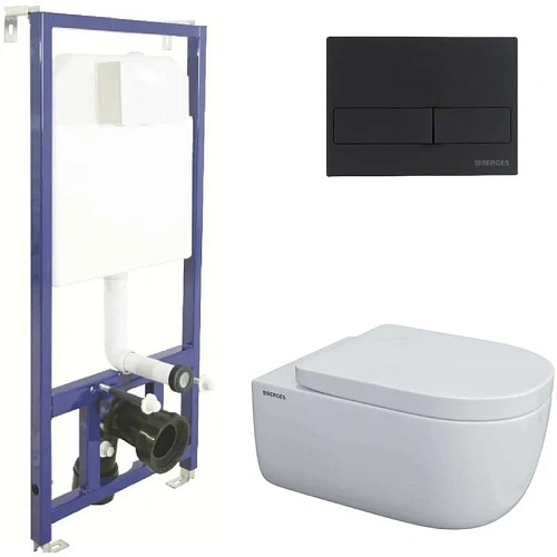 Комплект унитаза BERGES EGO XL с инсталляцией NOVUM525, кнопка L5 SoftTouch черная, Крышка-сиденье 043234 Комплект унитаза BERGES EGO XL с инсталляцией NOVUM525, кнопка L5 SoftTouch черная, Крышка-сиденье 043234