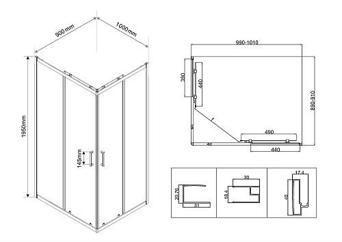 Душевой уголок Vincea City VSS-5CT9010CL, 1000x900, хром, стекло прозрачное Душевой уголок Vincea City VSS-5CT9010CL, 1000x900, хром, стекло прозрачное