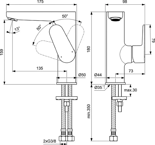 Смеситель для раковины Ideal Standard CERAFINE O BC555XG Смеситель для раковины Ideal Standard CERAFINE O BC555XG