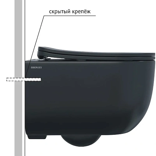 Унитаз подвесной BERGES VENTAS Black Rimless сиденье дюропласт Ventas Slim SO, микролифт, быстросъём 082136 Унитаз подвесной BERGES VENTAS Black Rimless сиденье дюропласт Ventas Slim SO, микролифт, быстросъём 082136