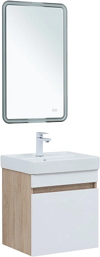 Тумба под раковину Aquanet Оптима 50 00344798 дуб светлый/белый сатин Тумба под раковину Aquanet Оптима 50 00344798 дуб светлый/белый сатин