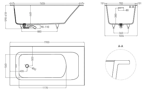 Ванна из искусственного камня Salini ORLANDA KIT PLUS 190х100 102114M S-Sense Ванна из искусственного камня Salini ORLANDA KIT PLUS 190х100 102114M S-Sense