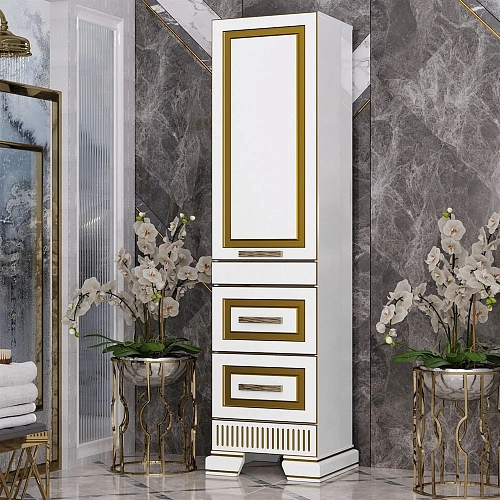 Шкаф-пенал Opadiris Оникс левый Белый глянцевый с золотой патиной Z0000005741 Шкаф-пенал Opadiris Оникс левый Белый глянцевый с золотой патиной Z0000005741