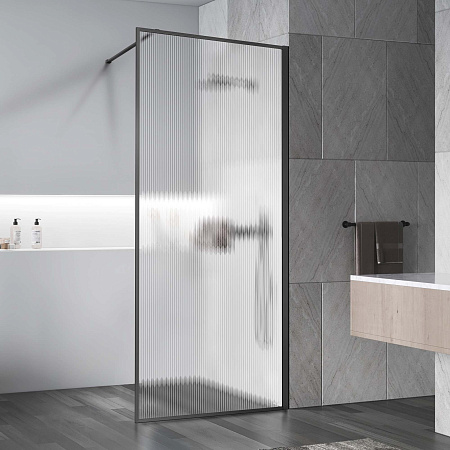 Душевая перегородка Vincea Walk-In VSW-1HP900FLGM 900x2000 вороненая сталь стекло рифленое