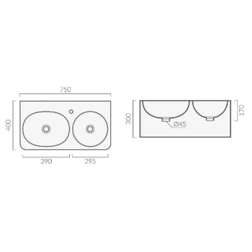 Раковина Ceruttispa Double BRENTA СТ9699 750х400х300 двойная подвесная Раковина Ceruttispa Double BRENTA СТ9699 750х400х300 двойная подвесная